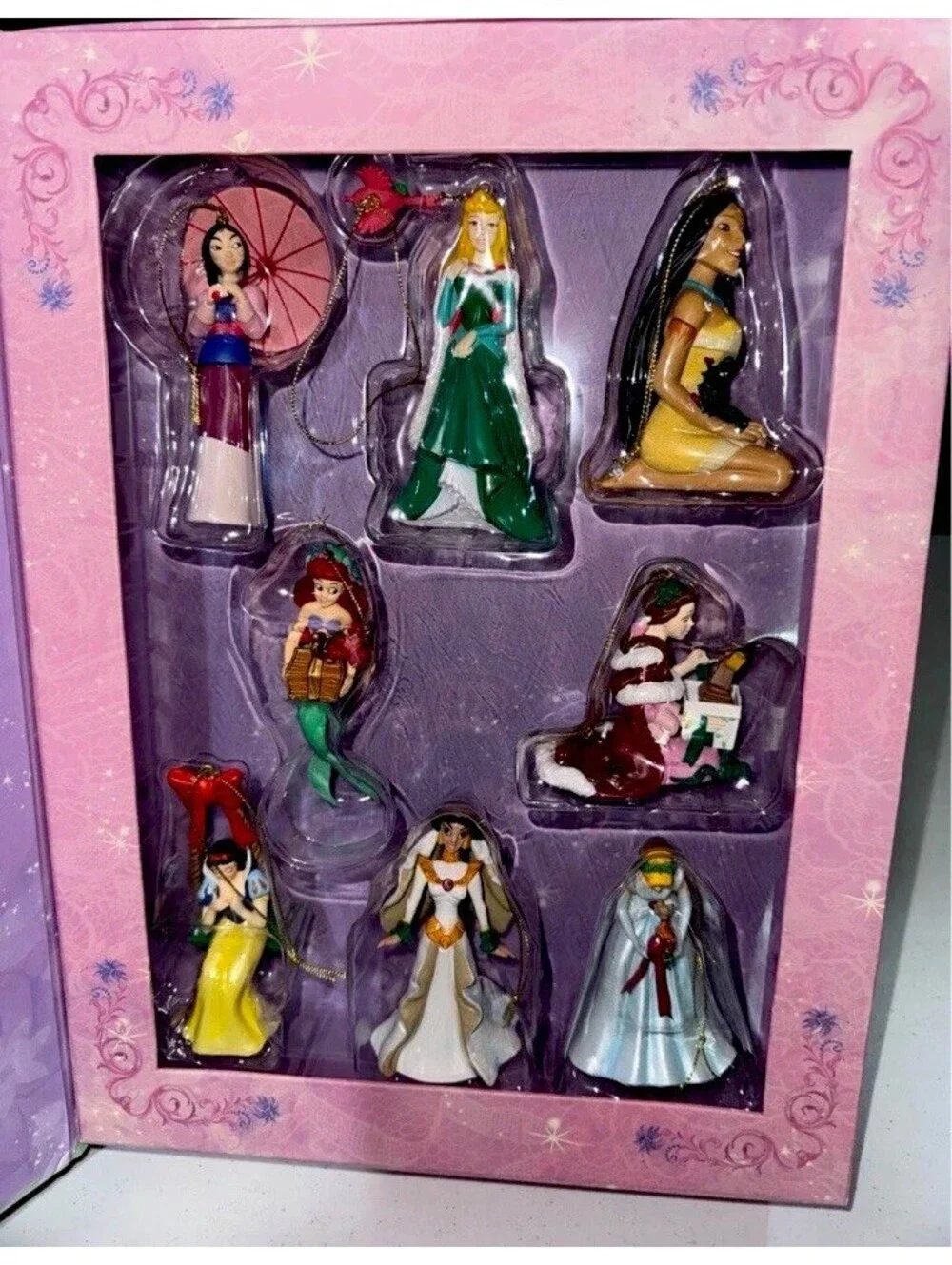 Rare Disney Princess 2007 Ornament Set Complete 8 Ornaments Scholastic Christmas